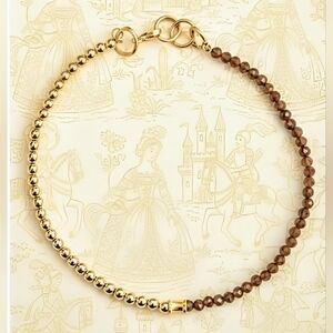 Natural Orange Yellow Sapphire & Gold Beads Assymetrical Gold Plated  Necklace